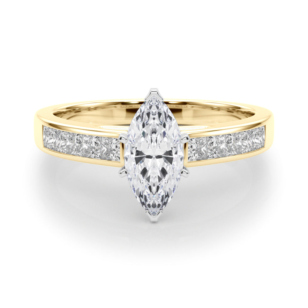 Yellow gold Marquise Solitaire Diamond Ring with Channel-Set Band and Four-Prong Setting 1