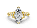 Yellow gold Marquise Solitaire Diamond Ring with Filigree Band and Four-Prong Setting_60
