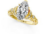 Yellow gold Marquise Solitaire Diamond Ring with Filigree Band and Four-Prong Setting_61