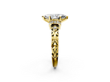 Yellow gold Marquise Solitaire Diamond Ring with Filigree Band and Four-Prong Setting_62