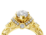 Yellow gold Marquise Solitaire Diamond Ring with Filigree Band and Four-Prong Setting_64