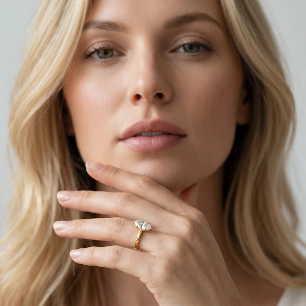 Yellow Gold Marquise Solitaire Engagement Ring Setting with Flat-Sided Stepped Edge Band
