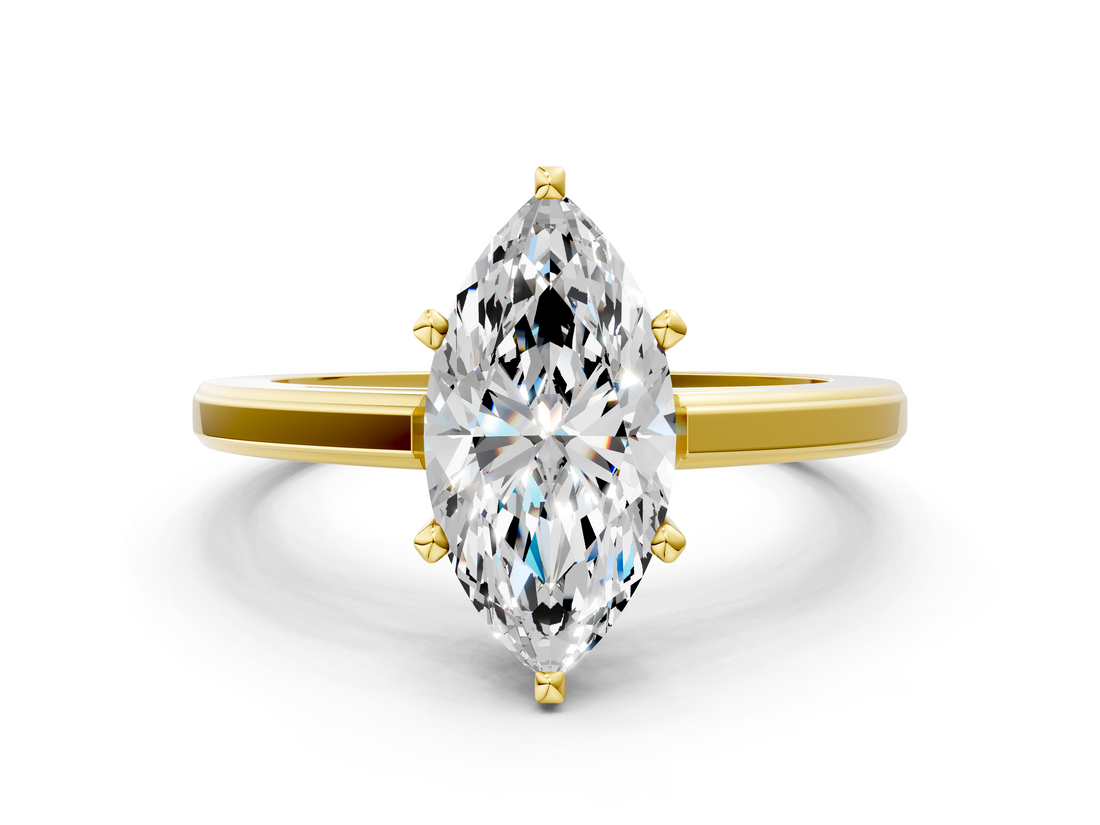 Yellow gold Marquise Solitaire Diamond Ring with Four-Prong Setting and Classic Band_8