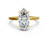 Yellow gold Marquise Solitaire Diamond Ring with Four-Prong Setting and Tapered Band 2