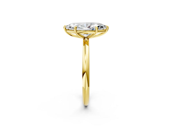 Yellow gold Marquise Solitaire Diamond Ring with Four-Prong Setting on a Plain Band
