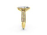 Yellow gold Marquise Solitaire Diamond Ring with Milgrain Pavé Band and Four-Prong Setting_147