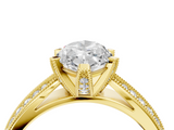 Yellow gold Marquise Solitaire Diamond Ring with Milgrain Pavé Band and Four-Prong Setting_149