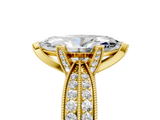 Yellow gold Marquise Solitaire Diamond Ring with Milgrain Pavé Band and Four-Prong Setting_150