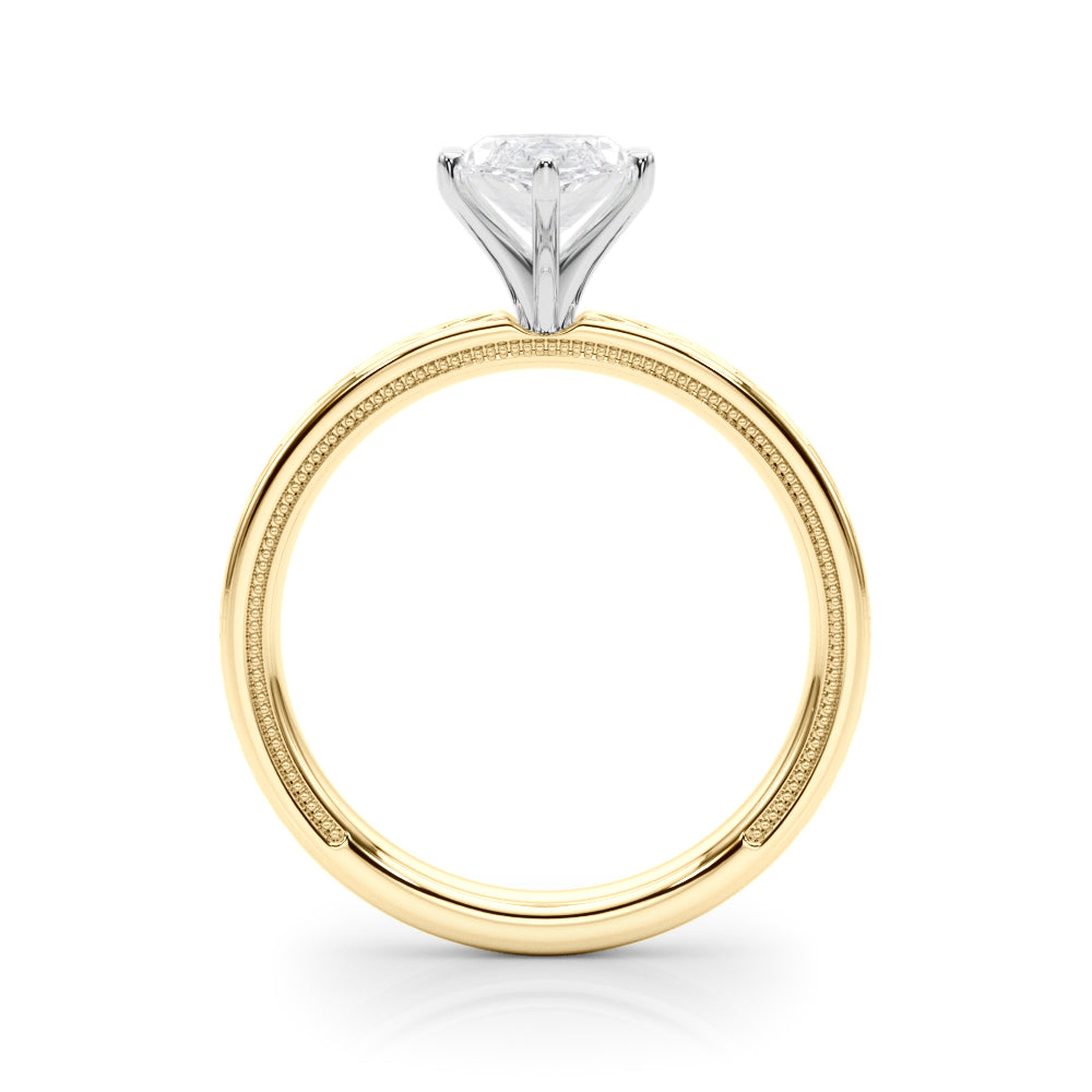 Yellow gold Marquise Solitaire Diamond Ring with Milgrain and Black Enamel X Pattern Band 2