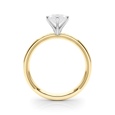 Yellow gold Marquise Solitaire Diamond Ring with Milgrain and Black Enamel X Pattern Band 2