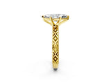 Yellow gold Marquise Solitaire Diamond Ring with Milgrain and Black Enamel X Pattern Band_90