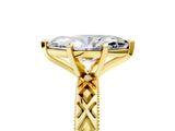 Yellow gold Marquise Solitaire Diamond Ring with Milgrain and Black Enamel X Pattern Band_93