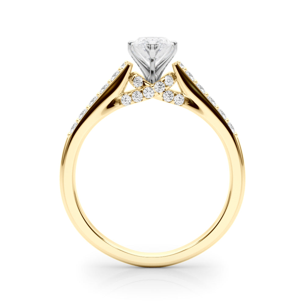 Yellow gold Marquise Solitaire Diamond Ring with Pavé Band and Four-Prong Setting 2