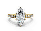 Yellow gold Marquise Solitaire Diamond Ring with Pavé Band and Four-Prong Setting_108