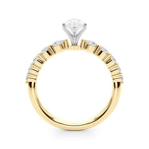 Yellow gold Marquise Solitaire Diamond Ring with Pave Band and Four-Prong Setting 2