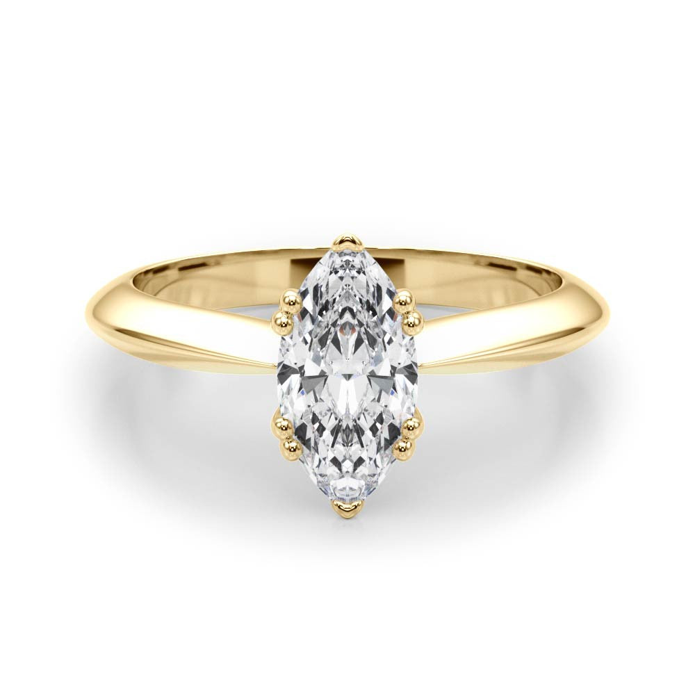 Yellow gold Marquise Solitaire Diamond Ring with Six-Prong Setting and Classic Band 1