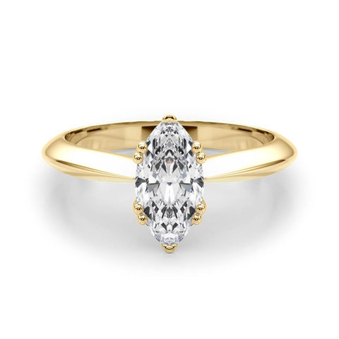 Yellow gold Marquise Solitaire Diamond Ring with Six-Prong Setting and Classic Band 1
