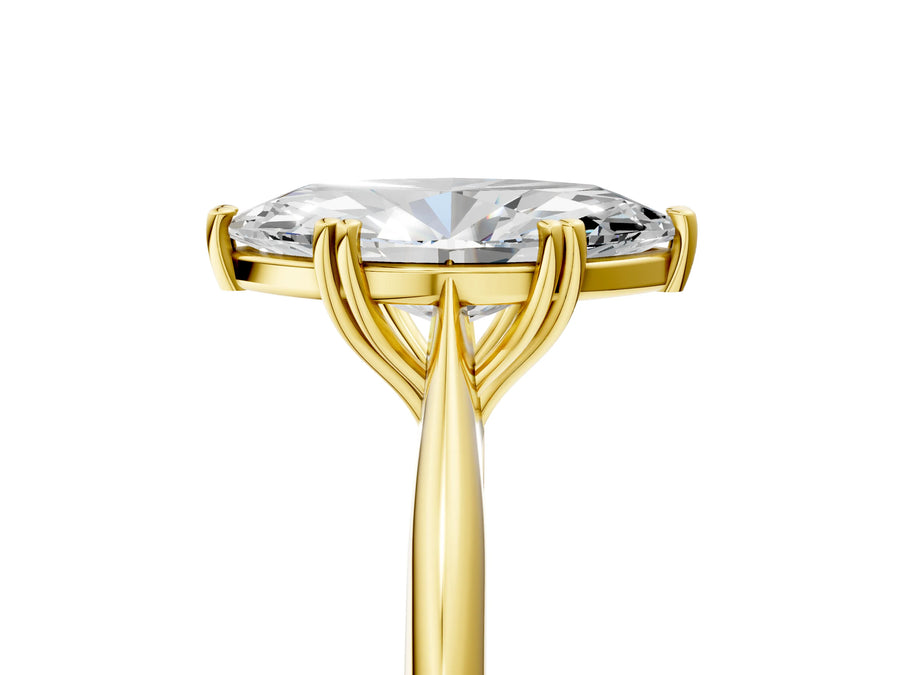 Yellow gold Marquise Solitaire Diamond Ring with Six-Prong Setting and Classic Band