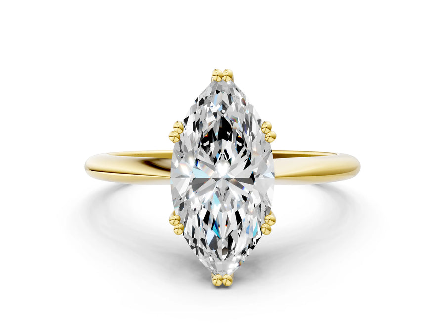 Yellow gold Marquise Solitaire Diamond Ring with Six-Prong Setting and Classic Band