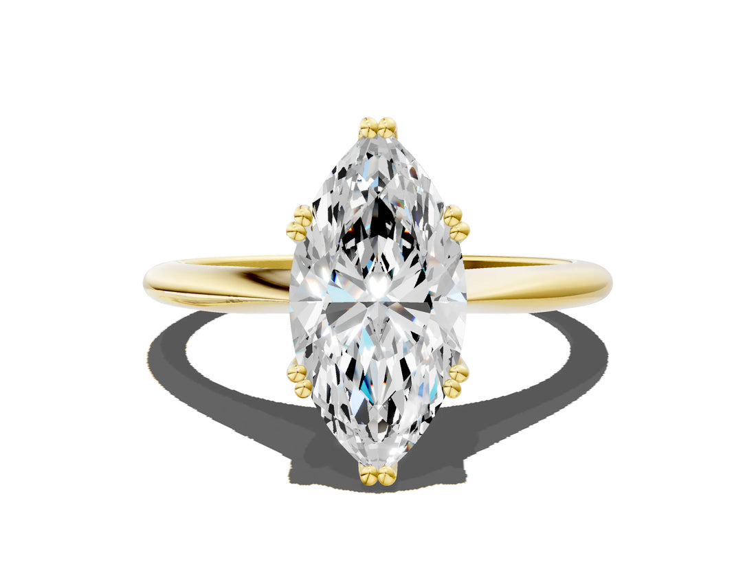 Yellow gold Marquise Solitaire Diamond Ring with Six-Prong Setting and Classic Band_6