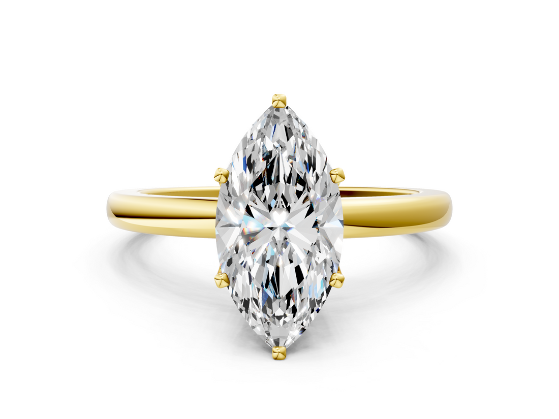 Yellow gold Marquise Solitaire Diamond Ring with Six-Prong Setting on a Classic Band_3