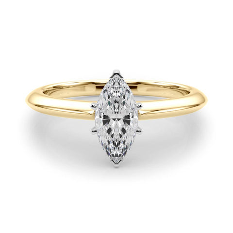 Yellow gold Marquise Solitaire Diamond Ring with Six-Prong Setting on a Classic Band