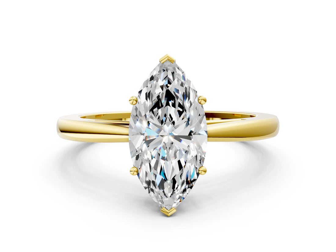 Yellow gold Marquise Solitaire Diamond Ring with Split Shank and Four-Prong Setting_12
