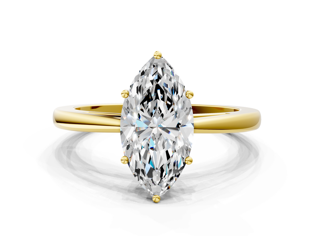 Yellow gold Marquise Solitaire Diamond Ring with Split Shank and Four-Prong Setting_19