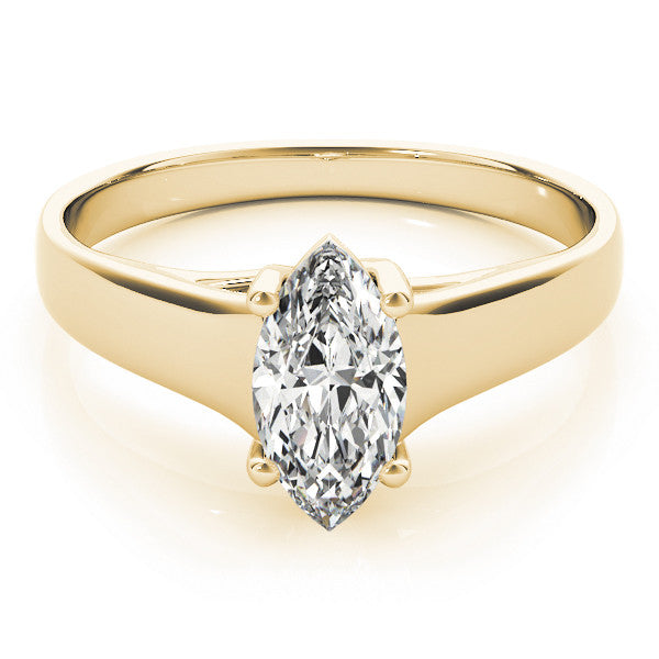 Yellow gold Marquise Solitaire Diamond Ring with Tapered Band and Four-Prong Setting 1