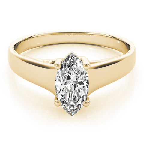 Yellow gold Marquise Solitaire Diamond Ring with Tapered Band and Four-Prong Setting 1