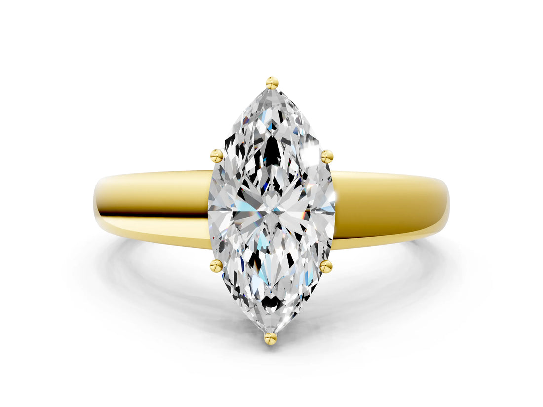 Yellow gold Marquise Solitaire Diamond Ring with Tapered Band and Four-Prong Setting_49