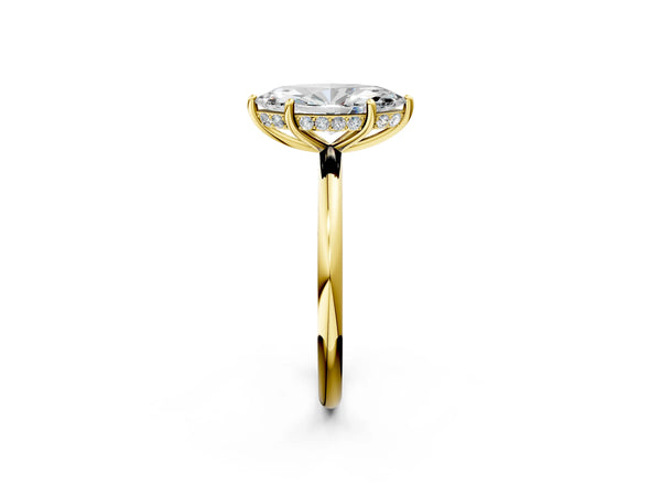 Yellow gold Marquise Solitaire Diamond Ring with a Classic Band and Four-Prong Setting