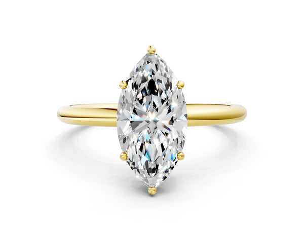 Yellow gold Marquise Solitaire Diamond Ring with a Classic Band and Four-Prong Setting