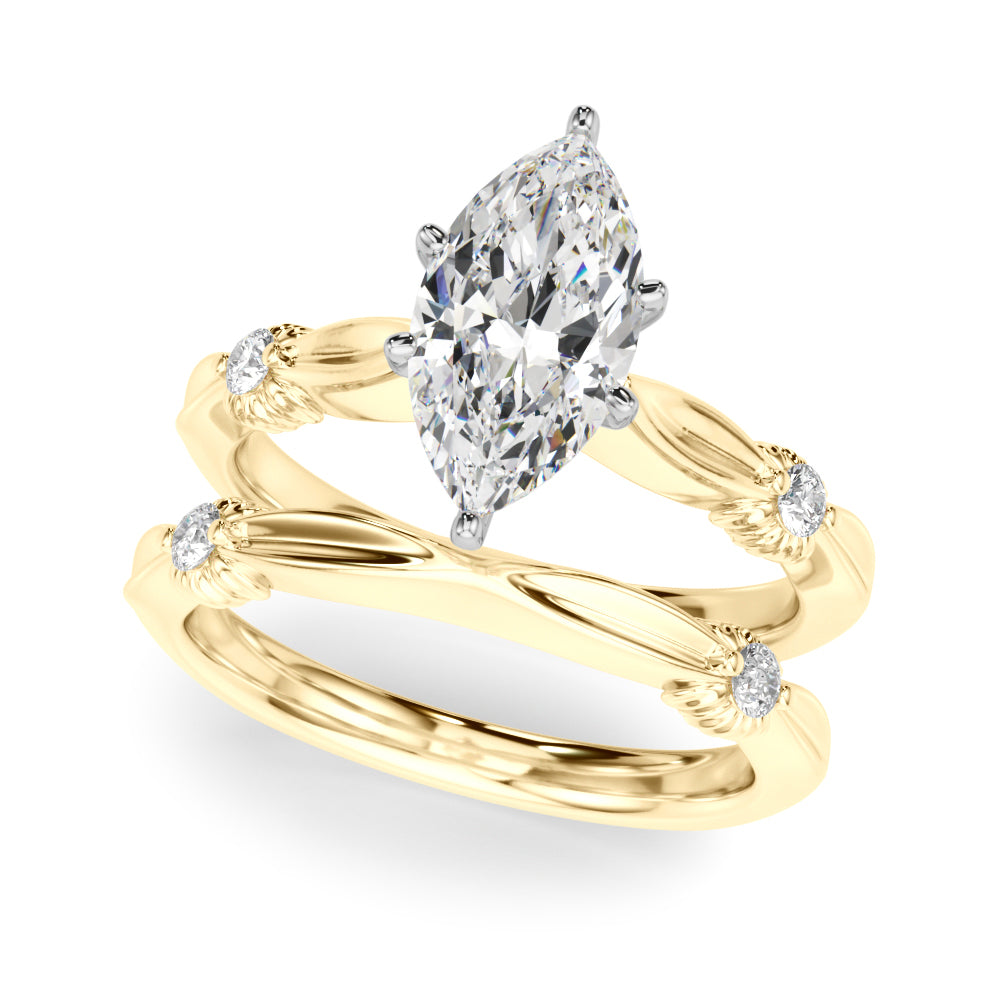 Yellow gold Marquise Solitaire Diamond Twisted Band with Four-Prong Setting 1