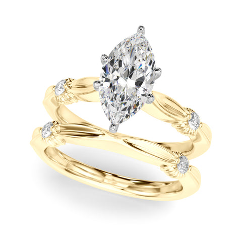 Yellow gold Marquise Solitaire Diamond Twisted Band with Four-Prong Setting 1