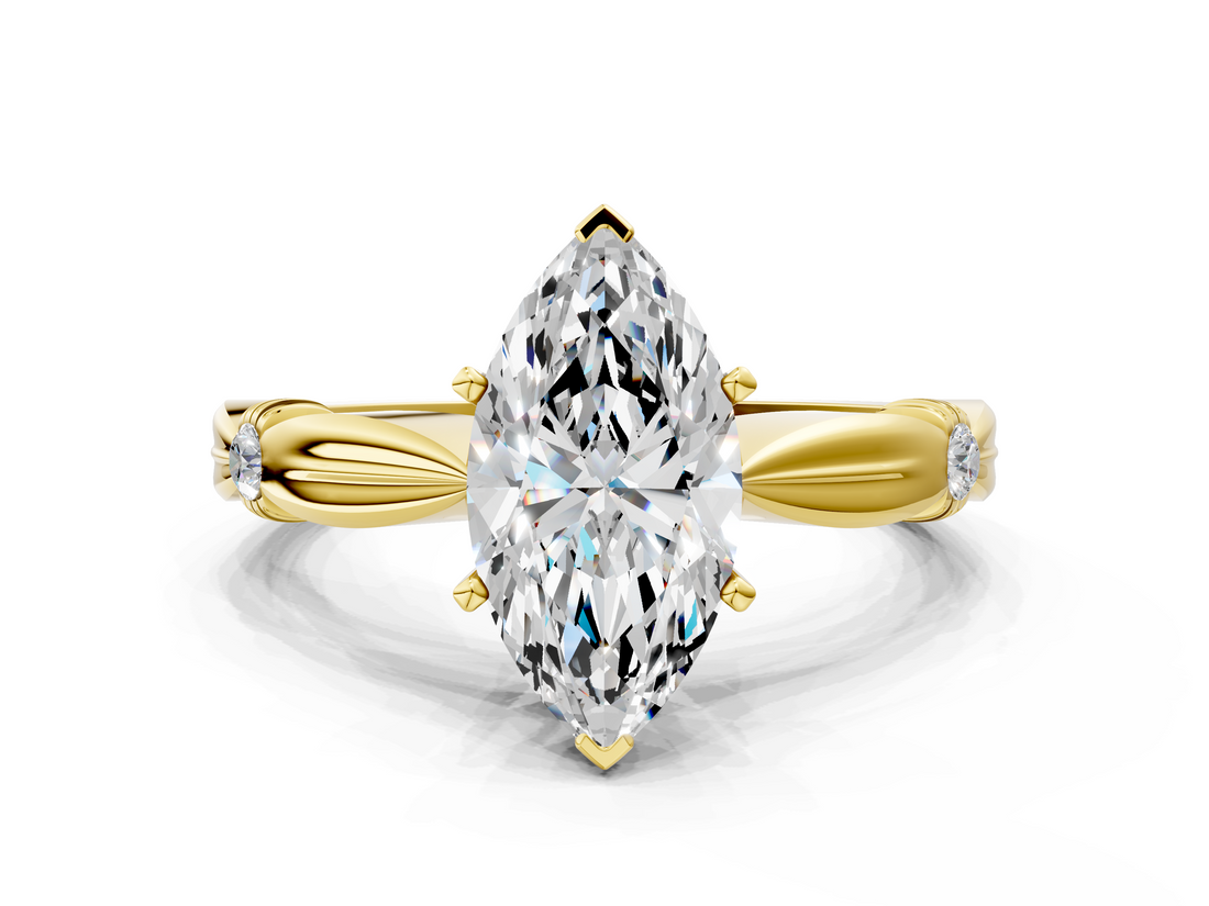 Yellow gold Marquise Solitaire Diamond Twisted Band with Four-Prong Setting_51