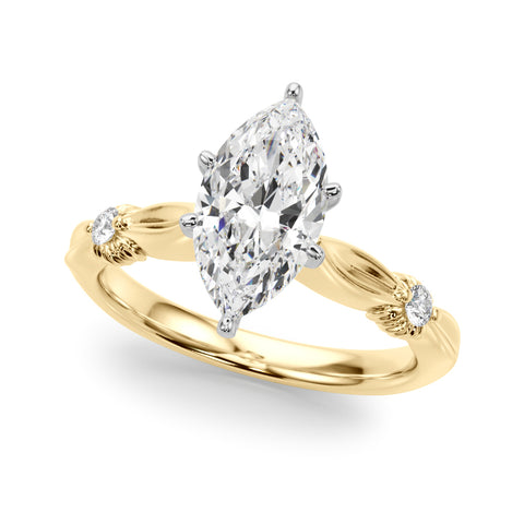 Yellow gold Marquise Solitaire Diamond Twisted Band with Four-Prong Setting