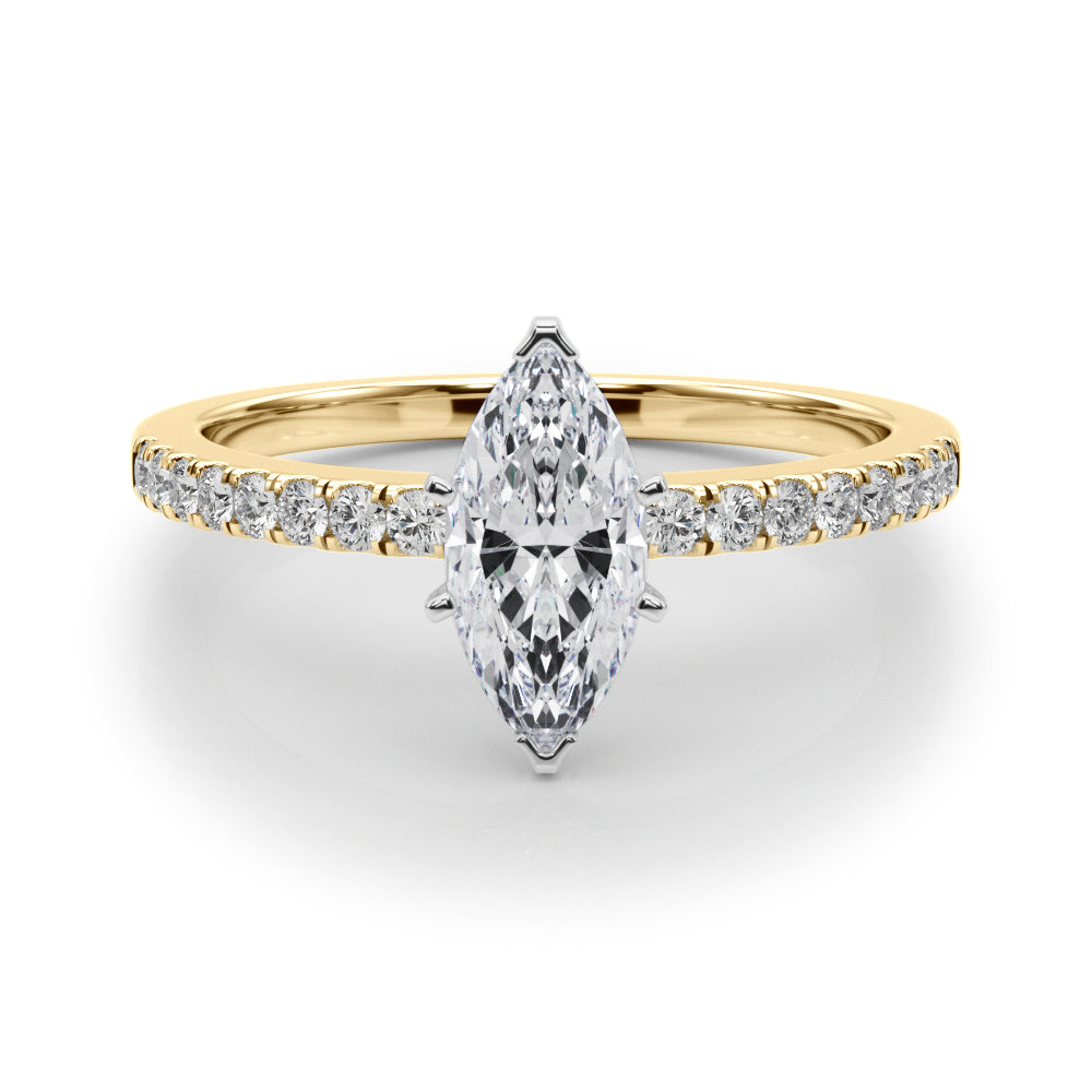 Yellow gold Marquise Solitaire Diamond with Pavé Band and Four-Prong Setting 1