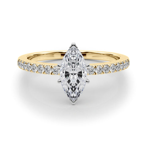 Yellow gold Marquise Solitaire Diamond with Pavé Band and Four-Prong Setting 1