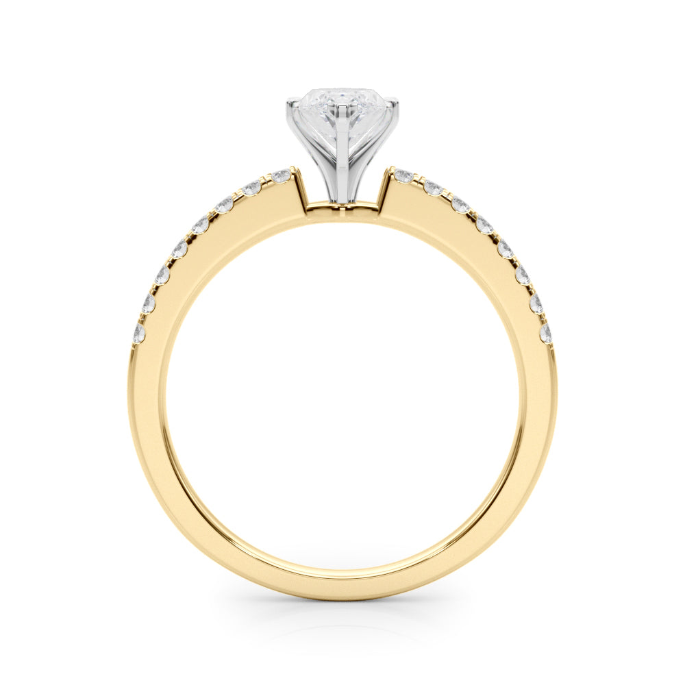 Yellow gold Marquise Solitaire Diamond with Pavé Band and Four-Prong Setting 2