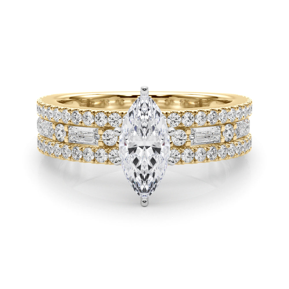 Yellow gold Marquise Solitaire Diamond with Pave and Channel Set Band 1