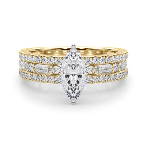 Yellow gold Marquise Solitaire Diamond with Pave and Channel Set Band 1