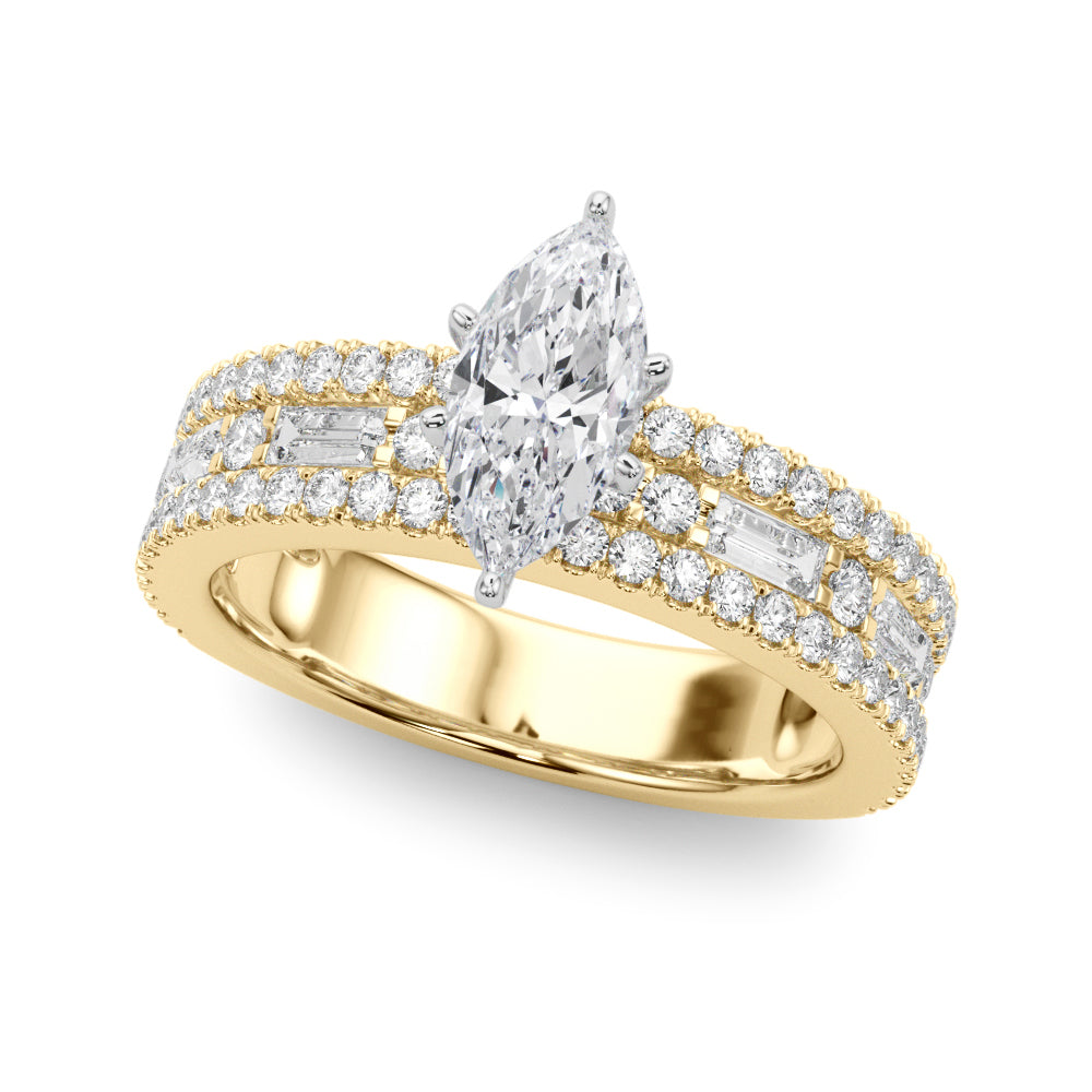 Yellow gold Marquise Solitaire Diamond with Pave and Channel Set Band