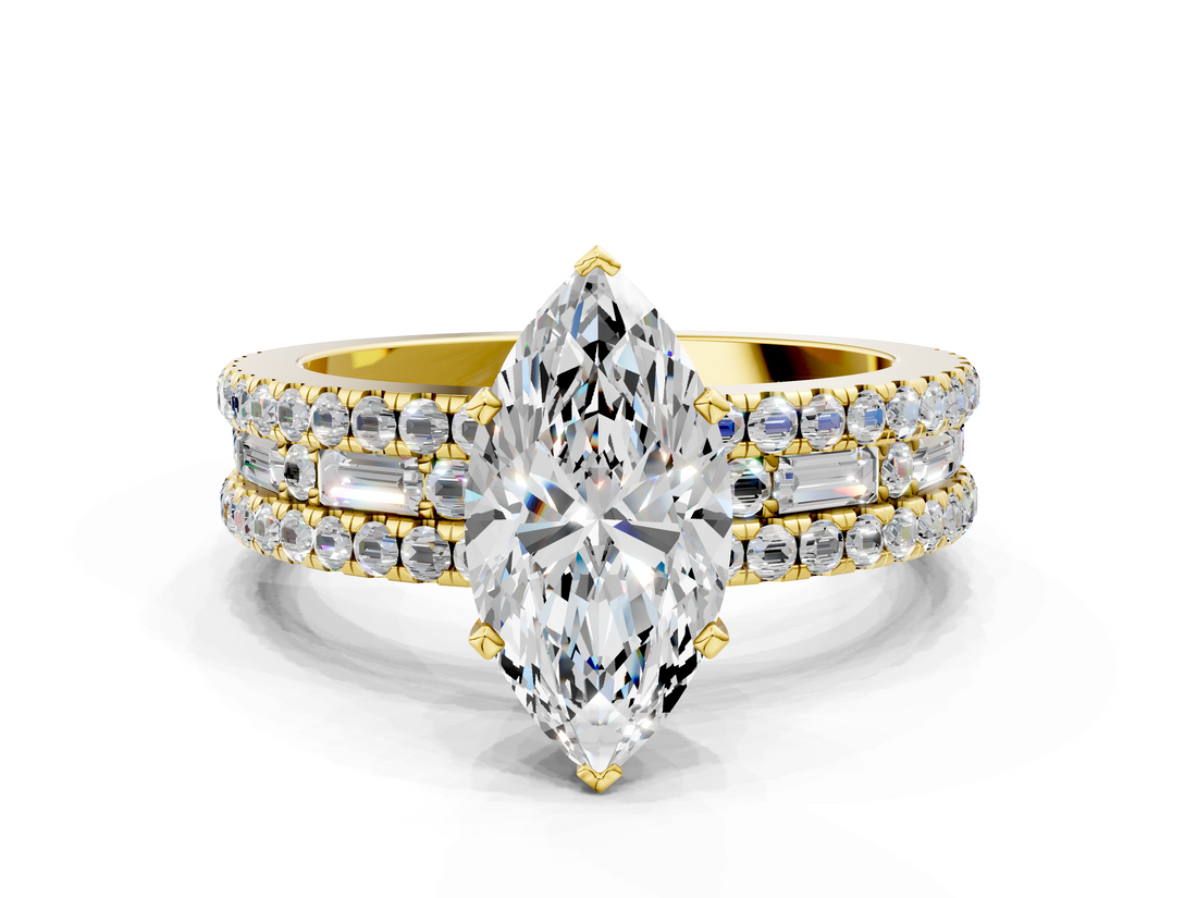 Yellow gold Marquise Solitaire Diamond with Pave and Channel Set Band_63