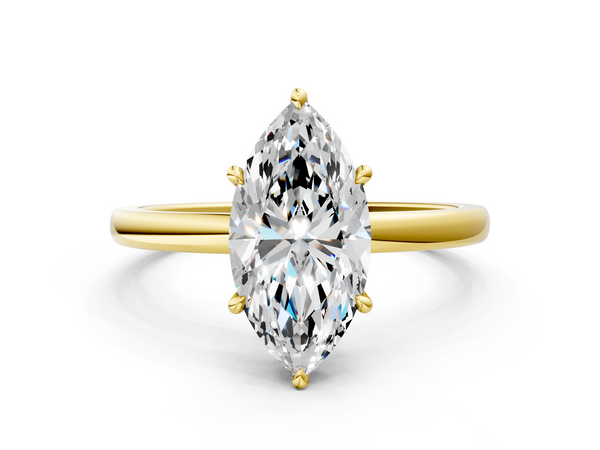 Yellow Gold Marquise Hidden Halo Solitaire Engagement Ring Setting with Pave Collar
