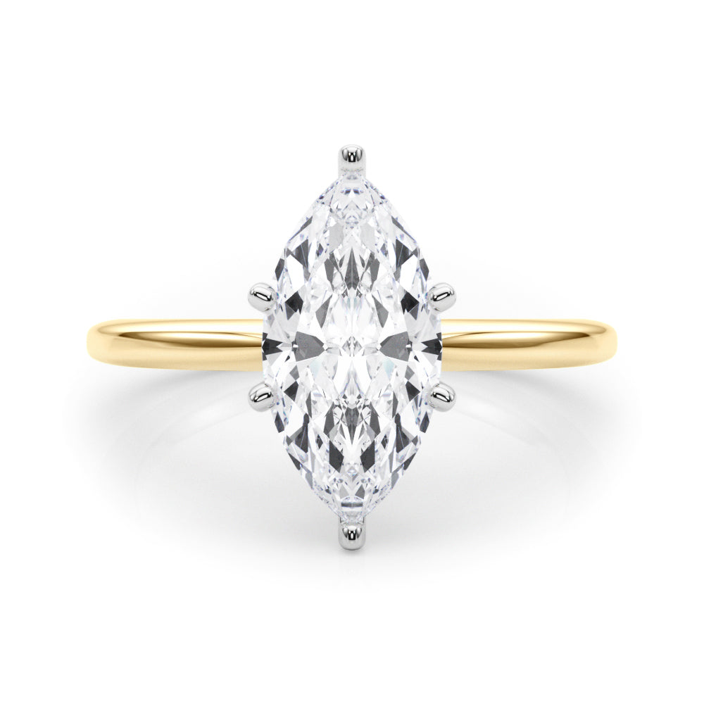 Yellow gold Marquise Solitaire Engagement Ring with Classic Band and Four-Prong Setting 1