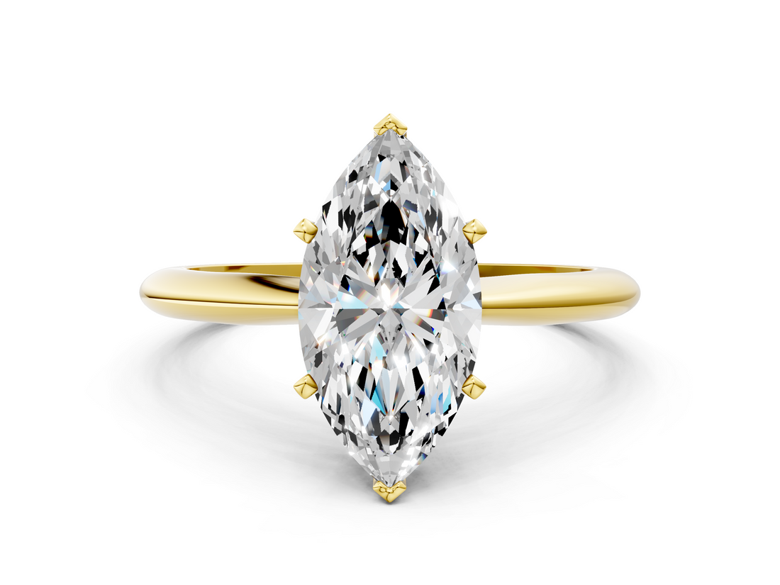 14K Yellow Gold 1.50 Carat F VS1 Marquise Solitaire Engagement Ring with Classic Band and Four-Prong Setting