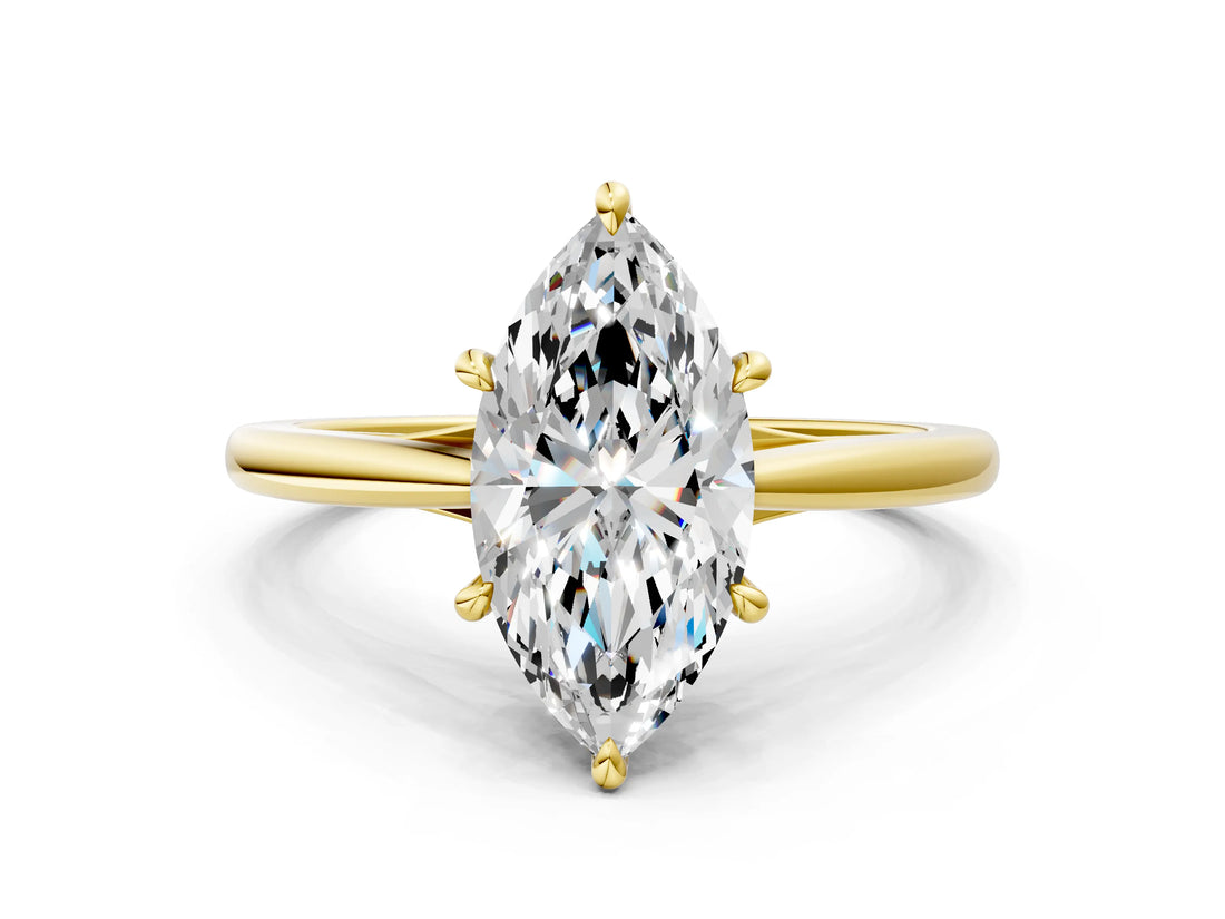 Yellow gold Marquise Solitaire Engagement Ring with Four-Prong Setting and Classic Band 1