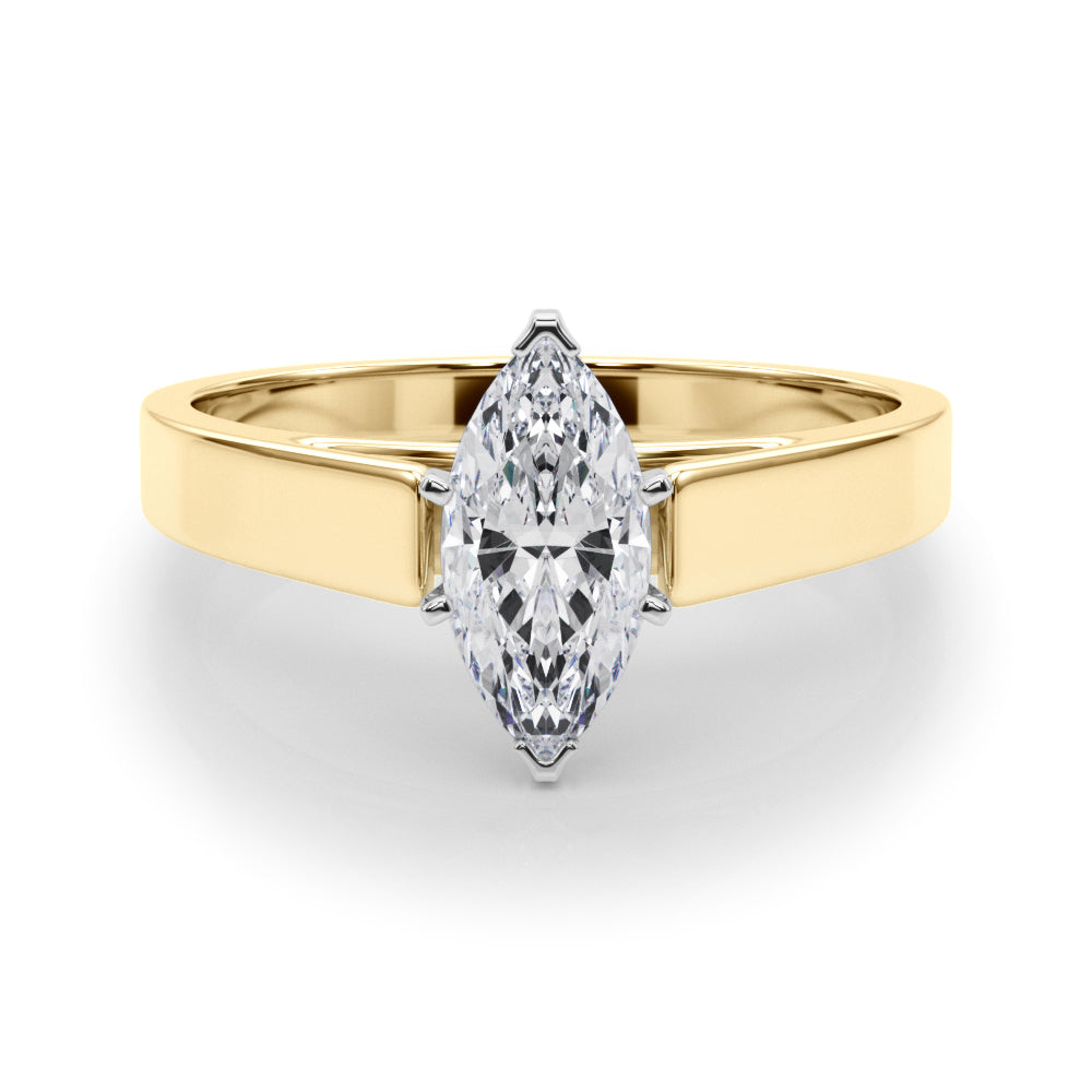 Yellow gold Marquise Solitaire Engagement Ring with Four-Prong Setting and Tapered Band 1