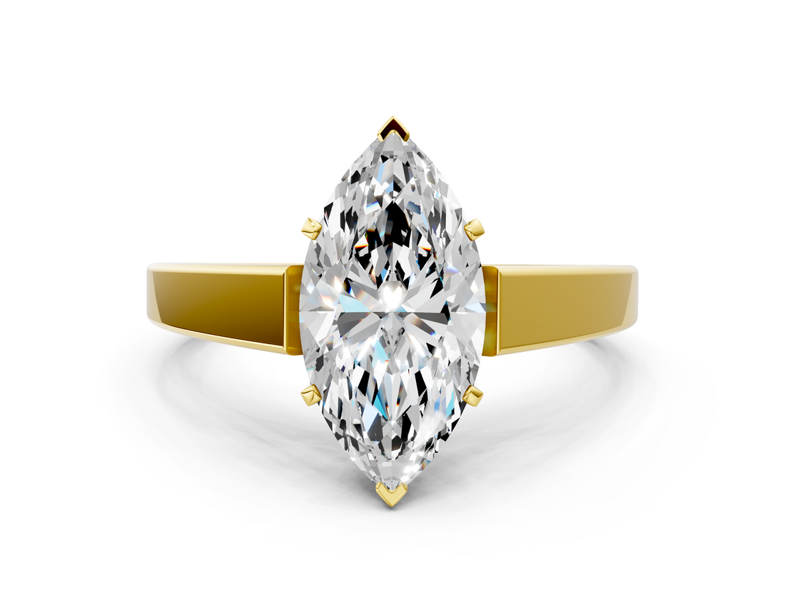 Yellow gold Marquise Solitaire Engagement Ring with Four-Prong Setting and Tapered Band_8